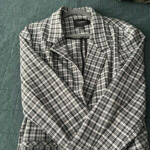 White, gray, black suit jacket